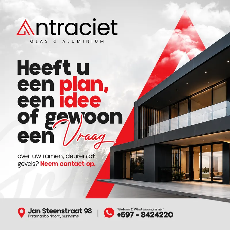 Post voor Antraciet Glas & Aluminium met een uitnodiging om vragen te stellen over ramen, deuren of gevels, bij een moderne woning