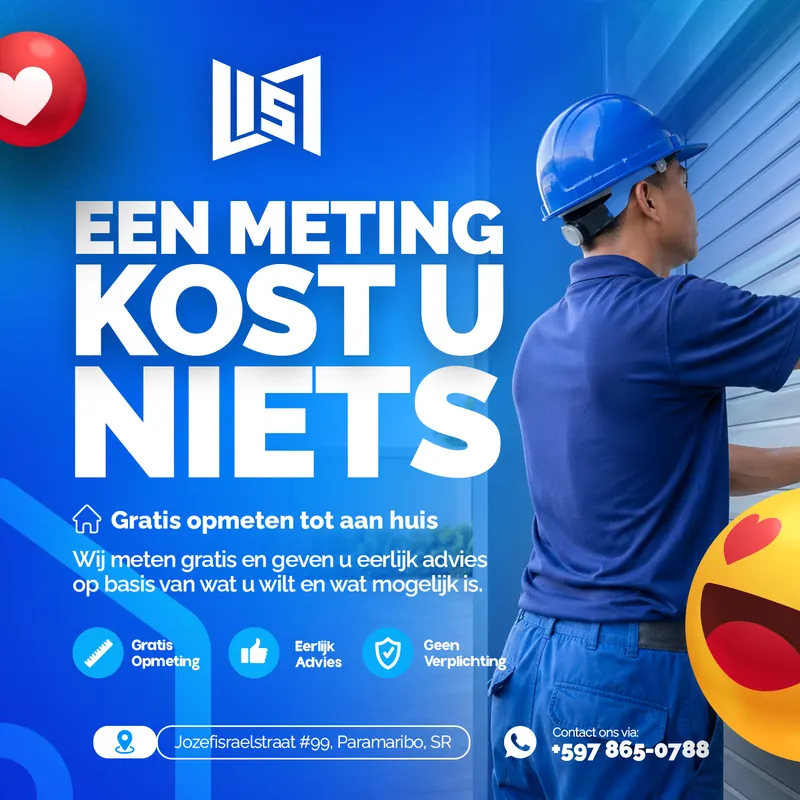 Post voor Li's Roldeuren & Ramen over gratis opmeten aan huis, met een monteur met helm aan het werk